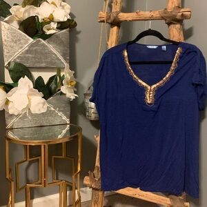 Izod Blue & Gold Beaded Top